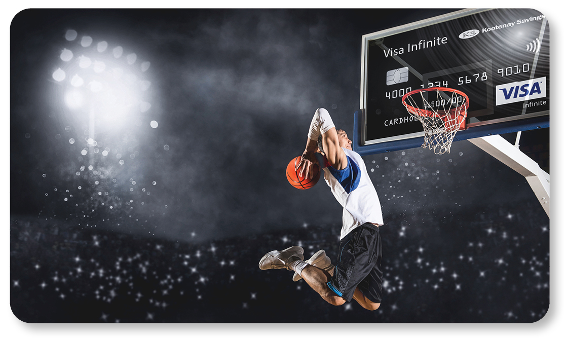 basketball player and visa credit card backboard